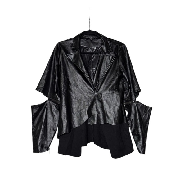TOV Leather and Suede Jacket Removable Sleeves Lined Cutouts Black Size 38 / Sma - Picture 2 of 15